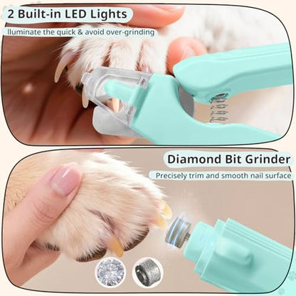 2-in-1 Dog Nail Trimmers & Dog Nail Grinder, Dog Nail Clippers with 2 LED Lights & Safety Guard, USB Rechargeable, Multiple Grinding Methods for Small, Medium, and Large Dogs & Cats (Green) - color: Green