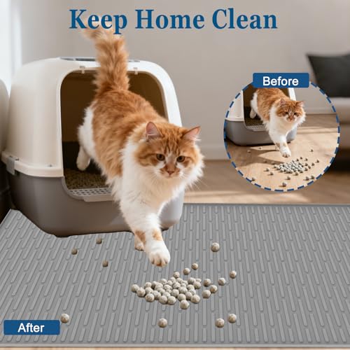 XXL Extra Large Silicone Cat Litter Trapping Mat for Scatter Control, 40"x30"(100cmx75cm) Waterproof Kitty Litter Box mat for Floor, Soft on Kitty Paws, Easy to Clean, Black - color: Black