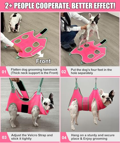 Kkiimatt Dog Grooming Hammock, Medium Hanging Harness Holder Hanger for Nail Clipping,Nail Trimming Hammock,Dog Sling Restraint with Thick Fabric Neck Support for Claw Care - color: Medium 26-45LB/Pink