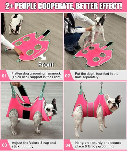 Kkiimatt Dog Grooming Hammock, Medium Hanging Harness Holder Hanger for Nail Clipping,Nail Trimming Hammock,Dog Sling Restraint with Thick Fabric Neck Support for Claw Care - color: Medium 26-45LB/Pink