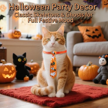 Halloween Cat Bow Tie Collar – Adjustable Pet Neck Tie Costume Accessories for Small Medium Large Dogs & Cats, Cute Pumpkin Bat Ghost Patterns for Holiday Party & Photo Props
