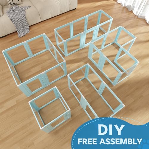 DIY Clear Acrylic Dog Playpen Indoor, Transparent Easy Cleansing Puppy Fence with Suction Cup, Easy-Assemble Indoor Whelping Crate for Small Puppies (23.6" H, 8PCS), Blue - color: Blue, style: 8PCS