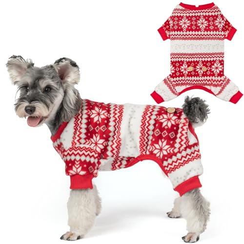 KYEESE Dog Christmas Pajamas, Soft Fleece Winter Dog Pajamas for Small Dogs, Warm Holiday Pet Onesie with Snowflake Design, Lightweight Pet Clothes, Cozy Xmas Outfit Jumpsuit, Medium - size: Medium (11-15LBS)