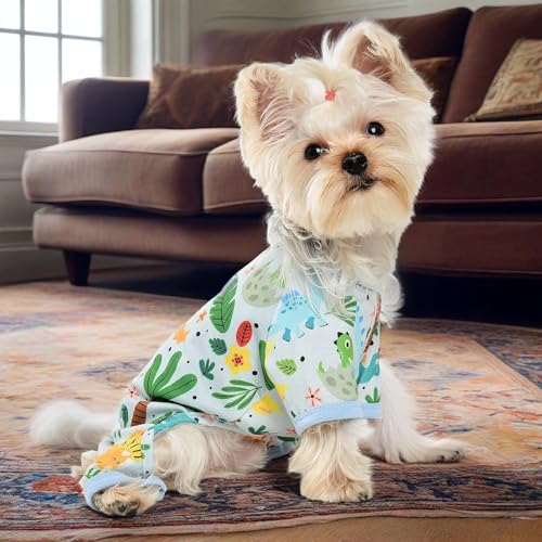 Dog Pajamas for Small Dogs, Soft Thin Pjs Jammies Cat Doggie, Summer Pet Cute Puppy Clothes Outfits Dogs Boy Girl(Dinosaur,XS) - color: Dinosaur, size: X-Small (Chest 11.8 in)