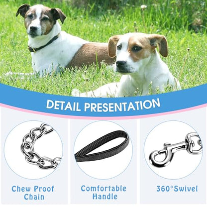 Chain Heavy Duty Metal Dog Leash, 5FTx3mm Chew Proof Pet Leash Chain with Soft Padded Handle for Large & Medium Size Dogs Walking, Training and Traveling (20-100 lbs) - size: 5FTx3mm (20-100 lbs)
