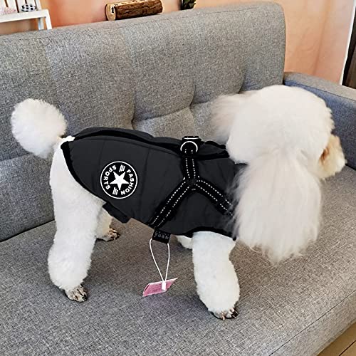 Dog Coat for Winter Waterproof Dogs Jackets Windproof Fleece Small Dog Vest Harness Winter Padded Pet Black S - color: Black, size: Small