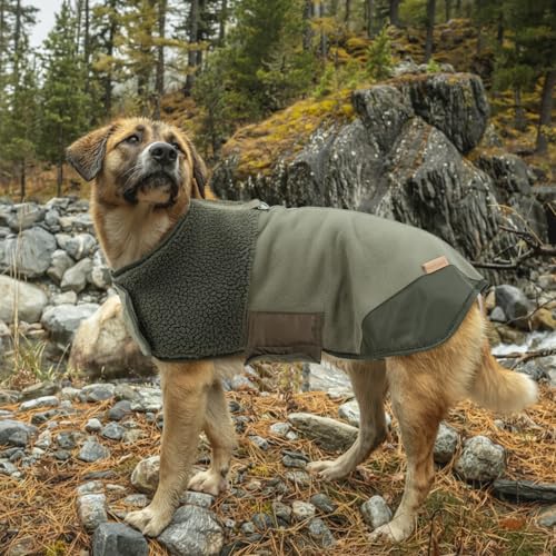 Waterproof Dog Coat, Fleece Lined Jacket with Built-in Harness (Green, Medium) - color: Green