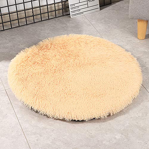 16 Inch Plush Dog Bed Mat Warm Fluffy Round Puppy Crate Pad with Anti-Slip Waterproof Bottom Soft Comfy Pet Kennel Mat for Small and Medium Dogs Sleeping(Beige) - color: Beige, size: 16 Inch