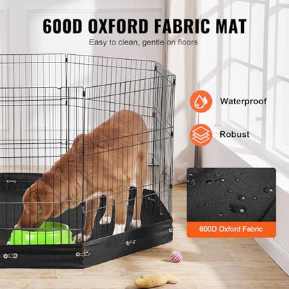 VEVOR Dog Playpen, 8 Pcs 30"H x 24"W Panels Foldable Metal Pet Exercise Pen, Dog Fence Indoor and Outdoor Pen with Door, 600D Oxford Fabric Bottom Pad, Pet Playpen for Dogs, Cats, Other Small Animals - size: 8 panels 30*24in, style: Playpen + Bottom Pad