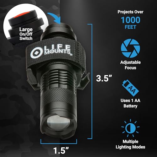 Life Mounts Tactical Rail Mount Flashlight - 3.5 in x 1.5 in, White LED - 1,000-Foot Beam & Multi-Mode Helmet Flashlight - 360-Degree Side Mount Helmet Lights - Weatherproof Design for Tactical Gear - color: White LED, size: 3.5"x1.5" - ARC Rail Light