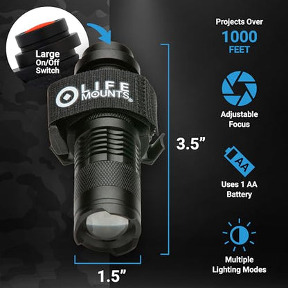 Life Mounts Tactical Rail Mount Flashlight - 3.5 in x 1.5 in, White LED - 1,000-Foot Beam & Multi-Mode Helmet Flashlight - 360-Degree Side Mount Helmet Lights - Weatherproof Design for Tactical Gear - color: White LED, size: 3.5"x1.5" - ARC Rail Light