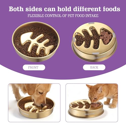 Golden Stainless Steel Slow Feeder Dog Bowls – Non-Slip Metal Dog Bowl for Large & Medium Breeds, Puppy Puzzle Feeder – 2 Cup Capacity for Small to Big Pets – Durable Slow Feed Dog & Cat Food Dish - color: Fishbone-Golden