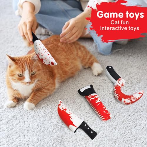 Idepet Cat Toys Catnip Crinkly Sound Toy Toys Christmas Kitten Bite Teething Chew Toys for Indoor All Breeds Cats Exercise (Horror Knife-Shaped Cat Toys)