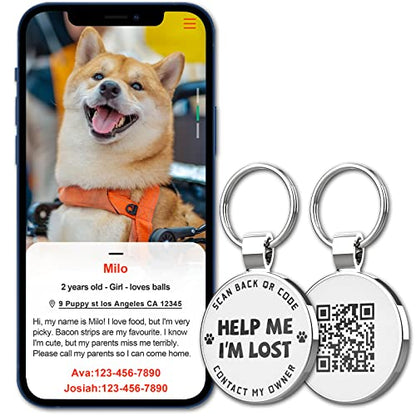 QR Code Pet ID | Personalized Dog & Cat Collar Tag | Online Profile with Instant Scanned Location Alert Email - style: Help Me I'm Lost