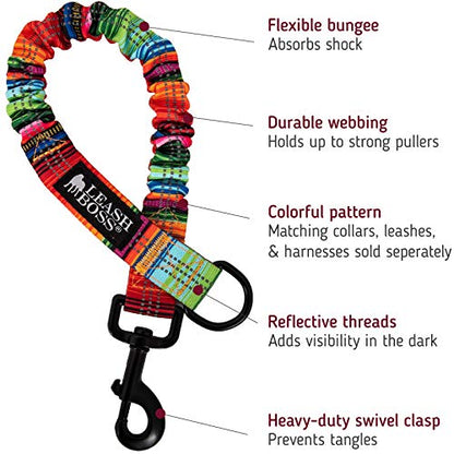 Leash Boss Pattern Bungee Dog Leash Extension, 18" Shock Absorbing Lead Extender, Pattern Collection - Large Dog Leash Attachment and Shock Absorber (Blanket Pattern) - color: Orange - Blanket