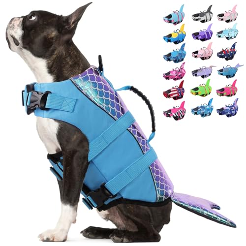 Dog Life Jacket - Mermaid Life Vest for Swimming Boating - Pet Lifejacket Swimsuit with Rescue Handle - High Flotation Lifesaver Preserver for Small Medium Large Dogs, Blue Mermaid XS - color: Blue Mermaid, size: X-Small