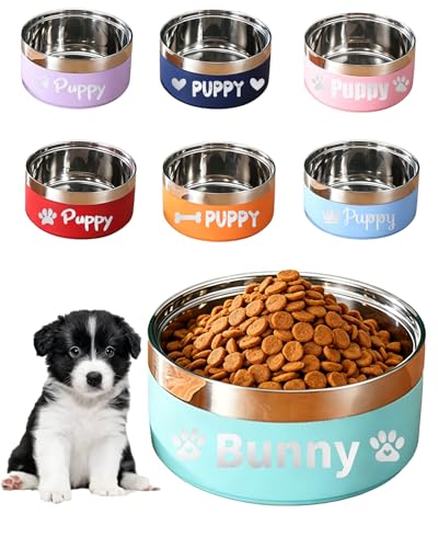 Personalized Dog Bowls with Name, BUGMKCS Customized Steel-stanless Pet Water Bowls for Both Cat & Dog, Engraved Dog Water Bowl, Durable Cute Double Layer Reinforcement Cat Food Bowl for Pets Gifts
