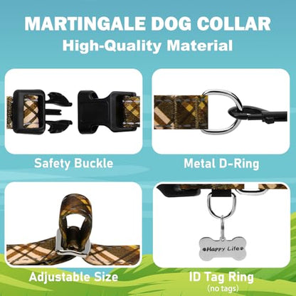 Fall Reflective Martingale Collar for Dogs with Quick Release Buckle Autumn Dog Collars (Brown Plaid, Large) - color: Brown Plaid, size: Large