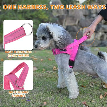 KOOLTAIL No Pull Harness Small Size Dog with Handle, Easy Walk Puppy Vest Harness Neck & Chest Soft Paded Adjustable, Reflective & Lightweight Escape Proof Breathable Mesh Pet Running Harness, Pink S - color: Pink, size: Small