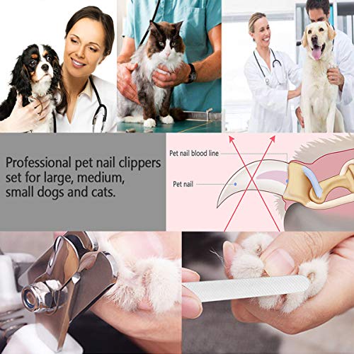 Pet Nail Clippers and Trimmers Set Safety Guard to Avoid Over Cutting Razor Sharp Blades Grooming Tool for All Small Large Dog Cat (Blue/Black) - color: Blue/Black