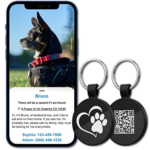 QR Code Pet ID | Personalized Dog & Cat Collar Tag | Online Profile with Instant Scanned Location Alert Email - style: Heart Paw