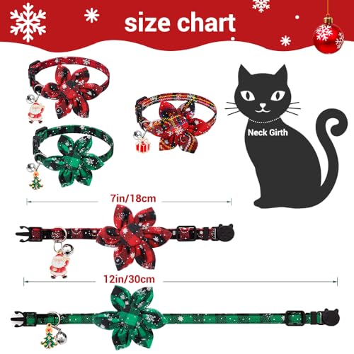 Vellibring 3 Pack Cat Collars, Christmas Flower Kitten Collars with Adjustable Breakaway Bow Tie Bell Plaid Snowflake Xmas Pet Supplies for Cats