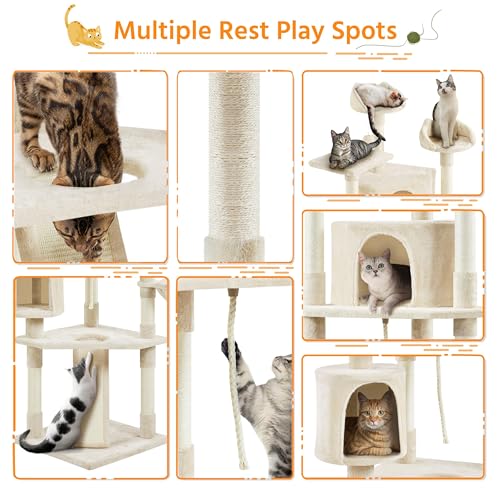 Yaheetech Multi-Level Cat Trees Cat Towers 79in Cat Tree for Indoor Cats with Sisal-Covered Scratching Posts, Plush Perches and Stable Condo for Kittens, Cats and Pets, Beige - color: Beige