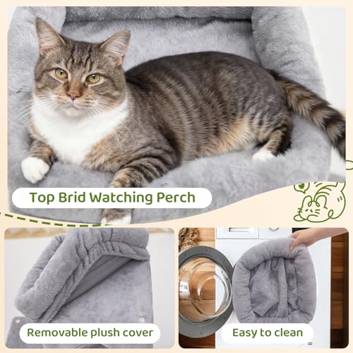 Woochpet 32inch Tall Cat Tree with 2 cat condo for Adult Cats Cozy Cat Tower with Scratching Post and Scrather Board for Cats of Different Ages.（Light Grey） - size: 26*16*32
