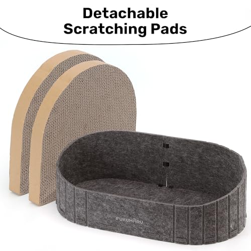 FUKUMARU Cat Scratcher, 24 Inch Sofa Shape Cat Scratcher Couch Bed, Reversible Detachable Cats Scratching Board, Round Cats Scratch Pads Refill Indoor, Dark Grey - color: Grey