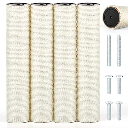 4 PCS M8 Cat Scratching Post Replacement, 15.7 x 3.1 Inch Sisal Pole Cat Tree Replacement Post with Screws, Refill Scratcher Posts for Indoor Kitten Tree Tower Spare Cat Furniture Protector - color: M8+White01