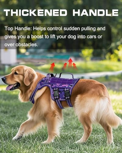 Tactical Dog Harness Medium Sized, Heavy Duty No Pull Dog Harness with Handle, Easy On and Off Service Dog Vest with Molle System, Reflective Pet Vest for Walking Hiking Training - color: Purple Camo, size: M(Neck:17-23",Chest:22-32"),35-50 lbs