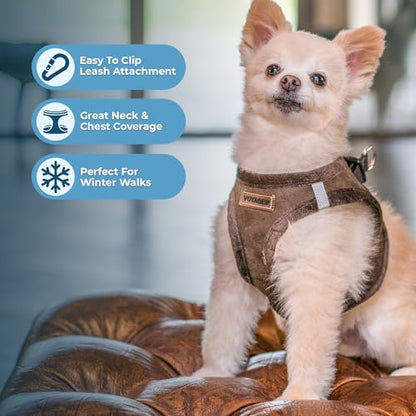 Best Pet Supplies - All Weather Plush, Reflective, No Pull Harness for Small, Medium Dogs, Cats - Secure with Hook & Loop Fastener, Buckle, Double D-Rings - Chocolate Suede, S - color: Chocolate Suede, size: S