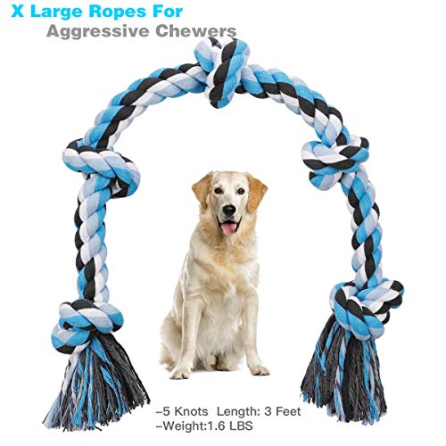 Bmag Dog Rope Toys for Aggressive Chewers, Interactive Heavy Duty Dog Toys for Medium Large Dogs, Tough Twisted Rope Toy with 5 Knots (Blud) - color: Blue