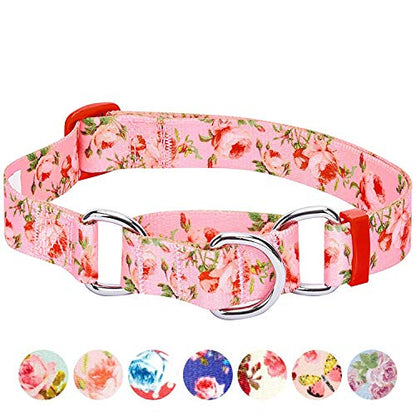 Blueberry Pet Spring Scent Inspired Rose Print Martingale Safety Training Dog Collar, Baby Pink, Large, Heavy Duty Adjustable Collars for Dogs - color: Rose Baby Pink, size: Large