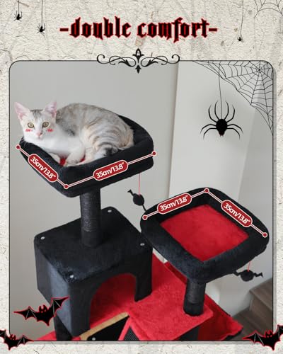 MUTTROS Gothic Cat Tree for Large Cats, 70.9" Tall Black Cat Tower with Coffin Bed, Cat Condo, Sisal Scratching Posts & Top Perch, Spider Hanging Ball, Multi-Level Spooky Cat Tree, Halloween, Black - color: Gothic Black, size: 70.9inch