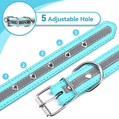 PETCARE Reflective Dog Collar with Cute Paw Rivet Studded Funny Soft PU Leather Adjustable Puppy Dog Collars for Small Medium Large Dogs Cats (Blue,Small) - color: Blue, size: S( Neck 7.48"-9.84")