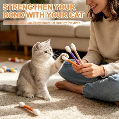Cotton Swabs Cat with Catnip, 6 Pk Giant Kitten Chew Sticks,Interactive Kitty Kick Sticks for Cat Lovers Gift - Sturdy Teething Chew Toy (Beige) - color: Beige
