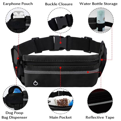 Hands Free Dog Leash - Waist Running Leashes with Zipper Pouch, Adjustable Reflective Waist Belt, Dualc Handle Retractable Bungee for Small Medium Large Dogs Walking Jogging (Black 4.1-7.2ft) - color: Black