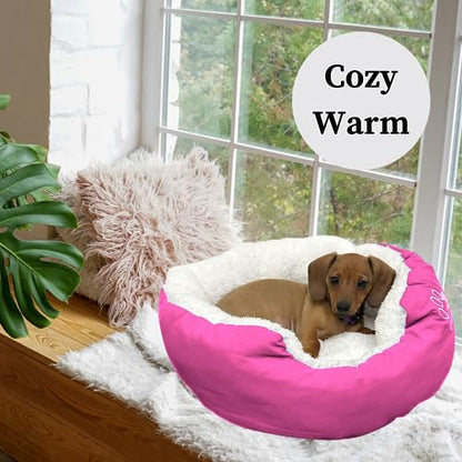 Evelots Calming Donut Cat Bed - Warm Pet Bed for Cats and Small Dogs - Anti-Anxiety Cozy Cuddler - Removable Soft Plush Cushion - Machine Washable - Non-Slip Bottom - Pink - color: Pink