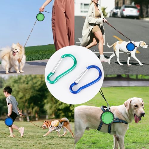Collapsible Dog Bowls, 2 Pack Travel Dog Bowls, Portable Pet Feeding Water Dish for Pet Walking Parking Traveling with 2 Carabiners (Small, Blue+Green)