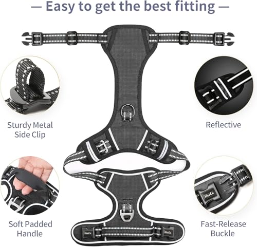 HEELE Dog Harness Dog Harness Small Dog No Pull Harness with Soft Handle Reflective Harness Adjustable, Black, XS - color: Black, size: XS
