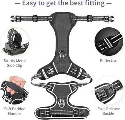 HEELE Dog Harness Dog Harness Small Dog No Pull Harness with Soft Handle Reflective Harness Adjustable, Black, XS - color: Black, size: XS