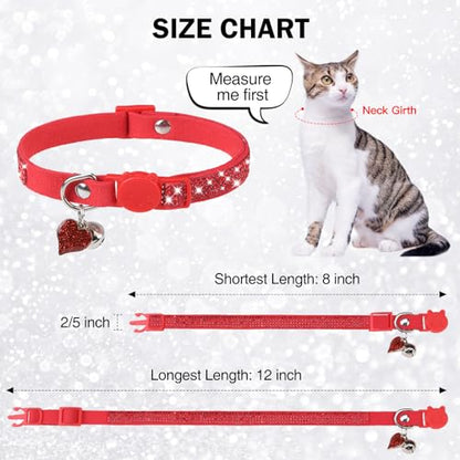 Rhinestone Cat Collar Breakaway with Bell, Diamond Cat Collar with Safety Buckle Quick Release for Girl Boy Small Kitten Pets Puppy,Cute Soft Female Male Cat Collars, Christmas 8-12" - color: Red-2 (1 Pack), size: 8"-12" Cats / Mini Dogs