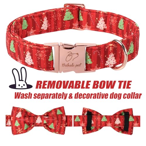 Christmas Dog Collar with Bow Tie - Cute Christmas Tree Design Red Puppy Collar, Adjustable Metal Buckle Winter Bowtie Dog Collars for Small Medium Large Dogs XS - color: B-Red Christmas Tree, size: XS