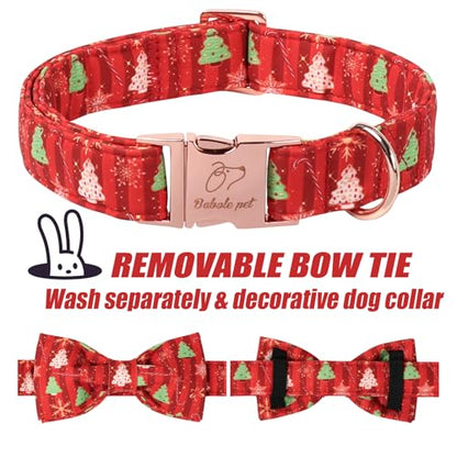 Christmas Dog Collar with Bow Tie - Cute Christmas Tree Design Red Puppy Collar, Adjustable Metal Buckle Winter Bowtie Dog Collars for Small Medium Large Dogs XS - color: B-Red Christmas Tree, size: XS