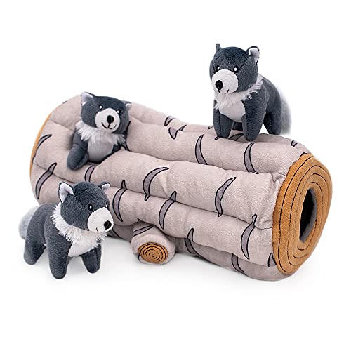 ZippyPaws Burrow- Interactive Dog & Puppy Toys for Boredom, Stimulating Pet Products to Keep Them Busy, Hide & Seek Plush Dog Puzzle, Enrichment Squeaky Toy, for Small & Medium Dogs- Arctic Wolf Log - style: Arctic Wolf