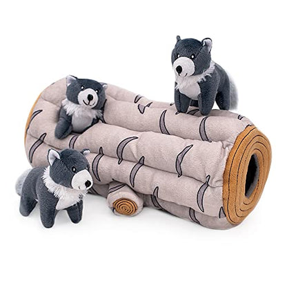 ZippyPaws Burrow- Interactive Dog & Puppy Toys for Boredom, Stimulating Pet Products to Keep Them Busy, Hide & Seek Plush Dog Puzzle, Enrichment Squeaky Toy, for Small & Medium Dogs- Arctic Wolf Log - style: Arctic Wolf