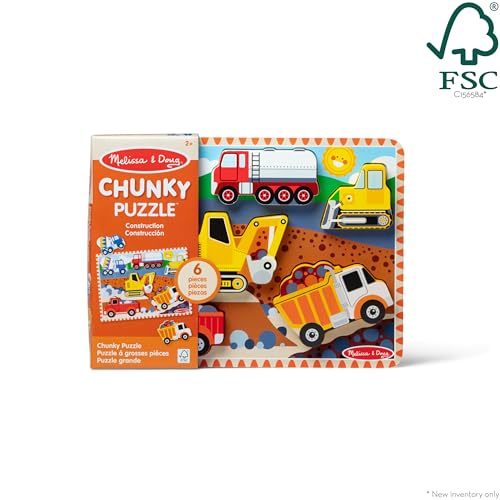 Melissa & Doug Construction Vehicles Wooden Chunky Puzzle (6 pcs) - FSC Certified - style: English Only