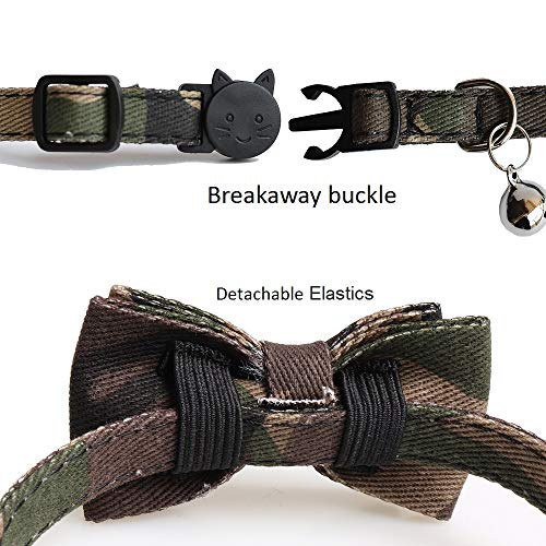 Cat Collar Breakaway with Bell and Bow Tie, Camouflage Design Adjustable Safety Kitty Kitten Collars(6.8''-10.8'') (Camouflage) - color: Camouflage