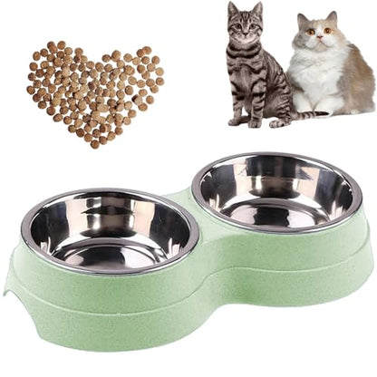 Double Cat Food Bowl -Stainless Steel Bowls with Easy-to-Clean Detachable Design, Non-Slip Base, Pet Feeder for Kittens and Medium Cats (Green) - color: Green